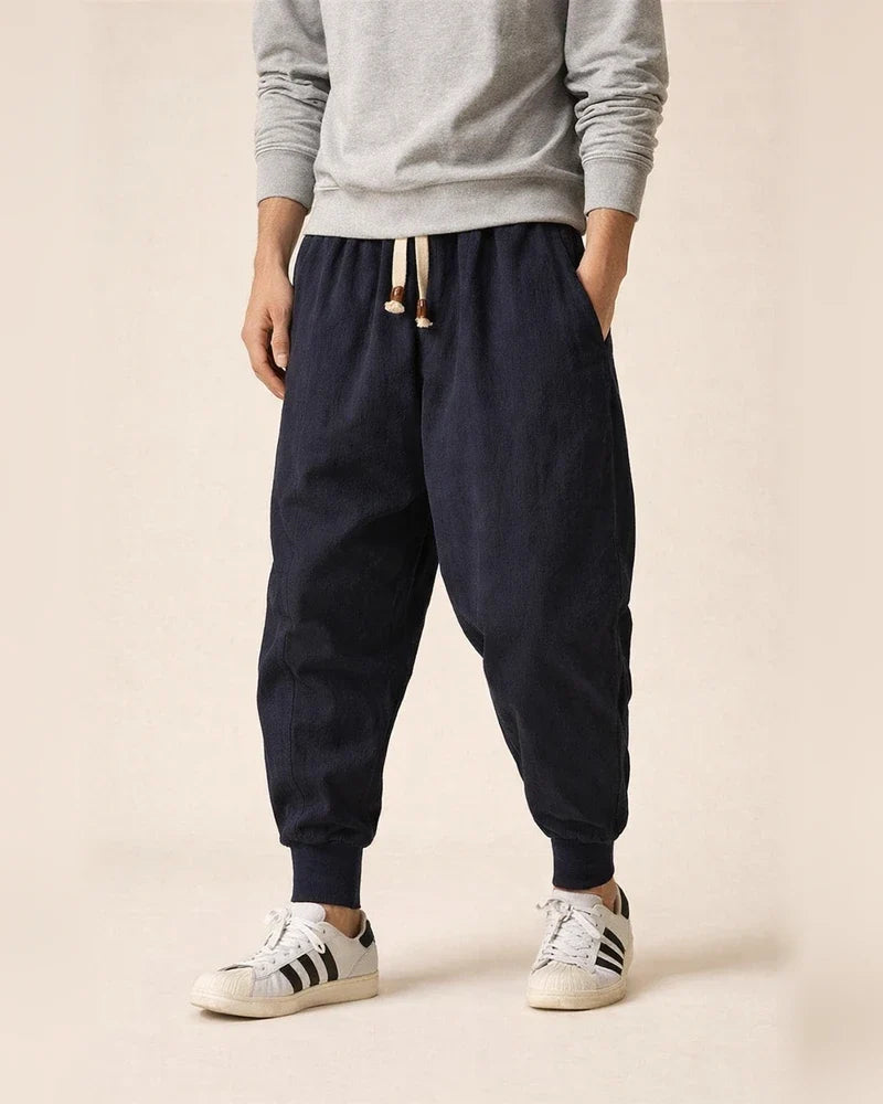 Men's Lightweight Long Pants Elastic Waist Cotton-Linen Blend Casual and Stylish Slim-Fit Harem Pants | JRSEE:dcaea9f5-7f27-4a73-b3a8-4ce839b43bef