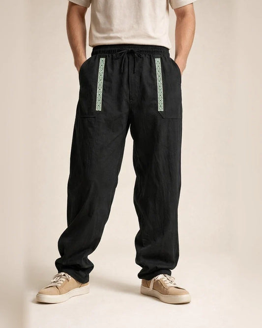 Men's Linen Bohemian-Style Loose-Fit Wide-Leg Hip-Hop Casual Sports Pants | JRSEE:62039713-b610-4175-a208-dc1ee3e59e7e