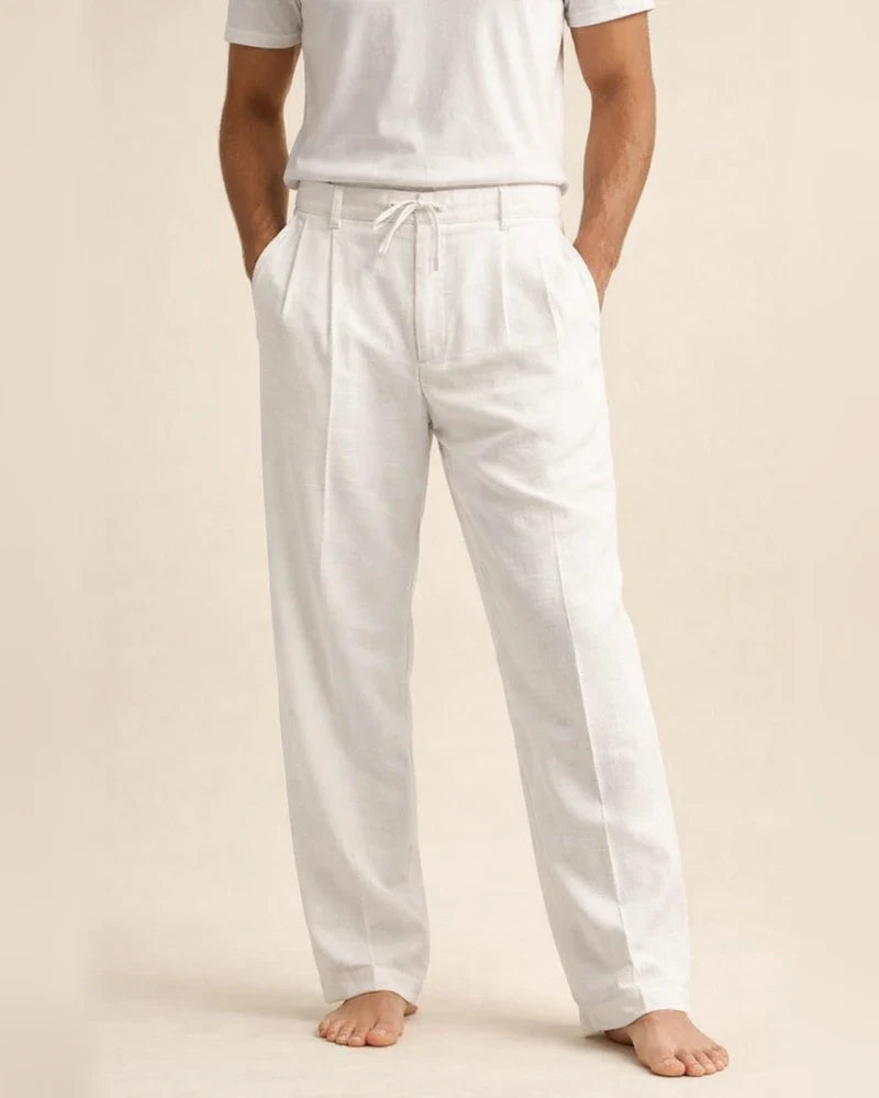 Men's Linen Long Pants Summer Beach Pants Solid Color Casual Vacation Pants | JRSEE:b4e23d72-d60d-49a4-9357-a51dc1418015