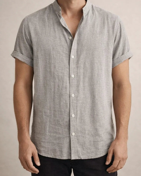 Men's Linen Notched-Collar Short-Sleeve Solid-Color Casual Open-Front Cotton-Linen Shirt | JRSEE:34f92cfd-9bf9-4572-b5e9-24638653fd49