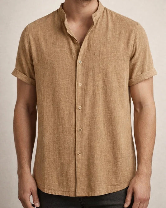 Men's Linen Notched-Collar Short-Sleeve Solid-Color Casual Open-Front Cotton-Linen Shirt | JRSEE:f6ec0361-1597-4271-815c-ace5cb4aca41