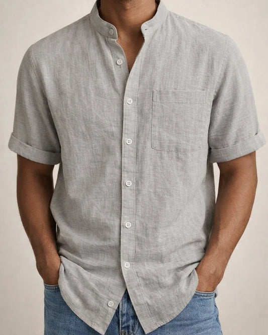 Men's Linen Notched-Collar Short-Sleeve Solid-Color Casual Open-Front Cotton-Linen Shirt | JRSEE:4f3d9dc1-0024-4dca-8bf2-6803e530fb05