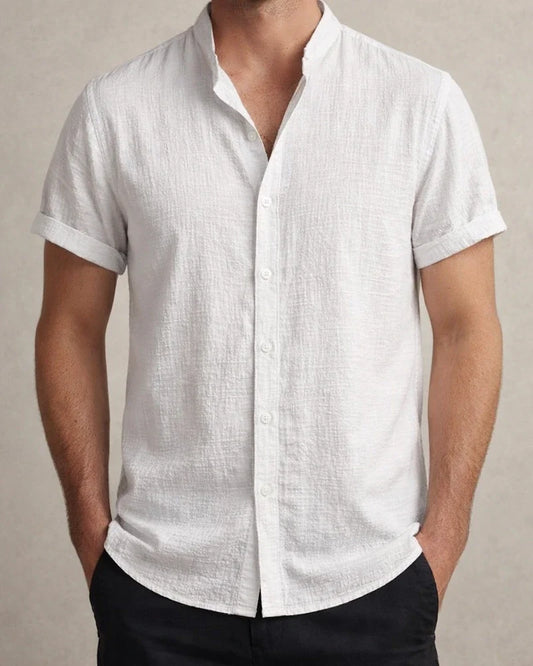 Men's Linen Notched-Collar Short-Sleeve Solid-Color Casual Open-Front Cotton-Linen Shirt | JRSEE:8a74538e-9ead-4942-9c1c-5c7e5c40be77