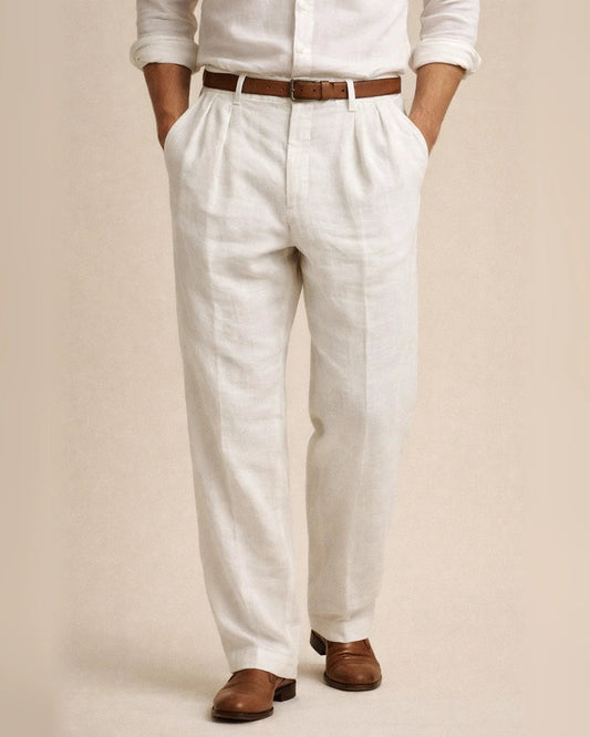 Men's Linen Pants Double Pleated Solid Color Comfortable Breathable Casual Cotton Blend Fashion | JRSEE:2800a205-3435-4c17-a866-8518a3e8b411