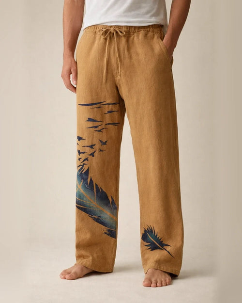 Men's Linen Pants Trousers Summer Pants Beach Pants Pocket Drawstring Elastic Waist Feather Breathable Lightweight Full Length Casual Daily Linen / Cotton Blend Casual Trousers White Yellow | JRSEE:3eda6dfe-c30c-49b6-8819-b7a8f82cf55d