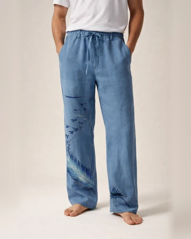 Men's Linen Pants Trousers Summer Pants Beach Pants Pocket Drawstring Elastic Waist Feather Breathable Lightweight Full Length Casual Daily Linen / Cotton Blend Casual Trousers White Yellow | JRSEE:dab35497-bf51-4223-bd40-c76e0b1cb0da