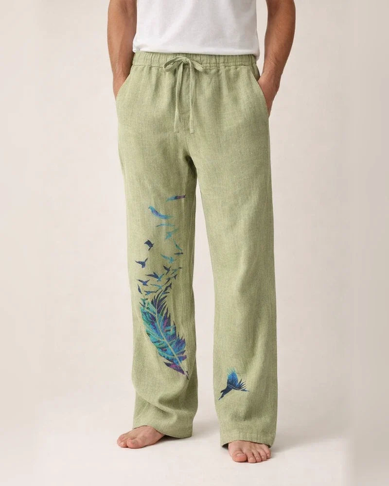 Men's Linen Pants Trousers Summer Pants Beach Pants Pocket Drawstring Elastic Waist Feather Breathable Lightweight Full Length Casual Daily Linen / Cotton Blend Casual Trousers White Yellow | JRSEE:f614520d-c28f-44e3-8694-e2bd70a847a3