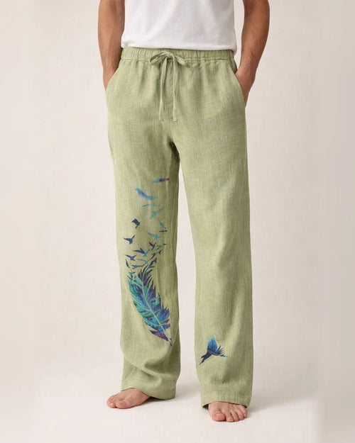 Men's Linen Pants Trousers Summer Pants Beach Pants Pocket Drawstring Elastic Waist Feather Breathable Lightweight Full Length Casual Daily Linen / Cotton Blend Casual Trousers White Yellow | JRSEE:f614520d-c28f-44e3-8694-e2bd70a847a3