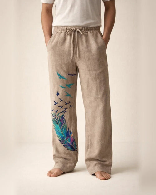 Men's Linen Pants Trousers Summer Pants Beach Pants Pocket Drawstring Elastic Waist Feather Breathable Lightweight Full Length Casual Daily Linen / Cotton Blend Casual Trousers White Yellow | JRSEE:b662a3a9-18f3-45db-a611-5b08b901b895