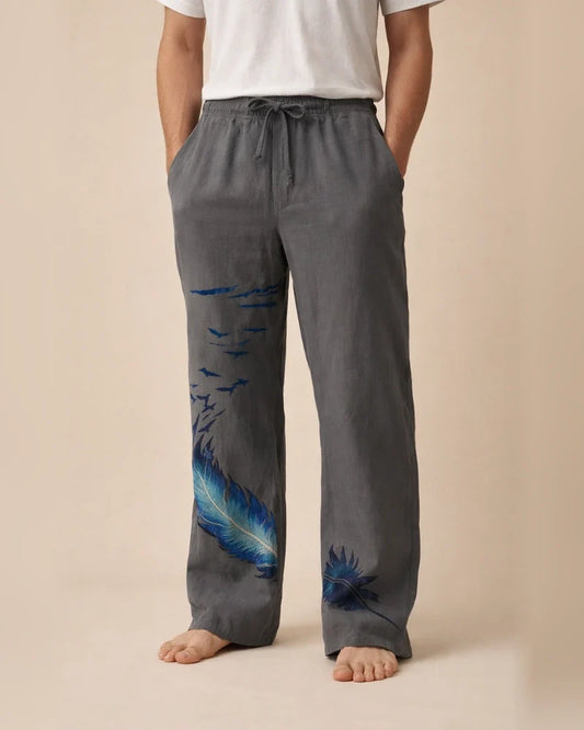 Men's Linen Pants Trousers Summer Pants Beach Pants Pocket Drawstring Elastic Waist Feather Breathable Lightweight Full Length Casual Daily Linen / Cotton Blend Casual Trousers White Yellow | JRSEE:69f53e37-1ef9-49ac-bcb8-c0ab815c4692