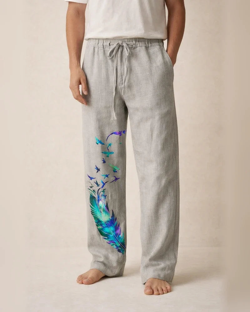 Men's Linen Pants Trousers Summer Pants Beach Pants Pocket Drawstring Elastic Waist Feather Breathable Lightweight Full Length Casual Daily Linen / Cotton Blend Casual Trousers White Yellow | JRSEE:61287320-224b-4504-b839-8f4b4cc8c2c4
