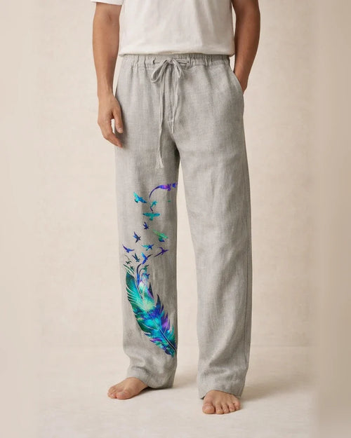 Men's Linen Pants Trousers Summer Pants Beach Pants Pocket Drawstring Elastic Waist Feather Breathable Lightweight Full Length Casual Daily Linen / Cotton Blend Casual Trousers White Yellow | JRSEE:61287320-224b-4504-b839-8f4b4cc8c2c4
