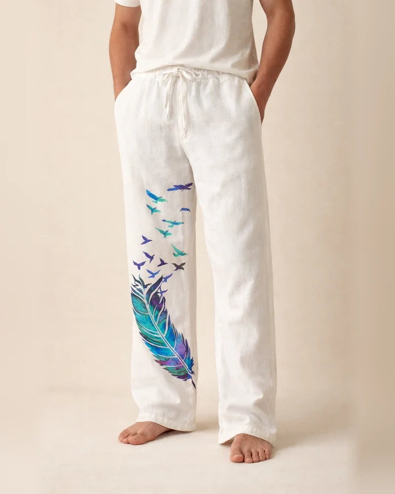 Men's Linen Pants Trousers Summer Pants Beach Pants Pocket Drawstring Elastic Waist Feather Breathable Lightweight Full Length Casual Daily Linen / Cotton Blend Casual Trousers White Yellow | JRSEE:5bd358d2-4a5d-4cf8-9eb1-7767b8ef4a98