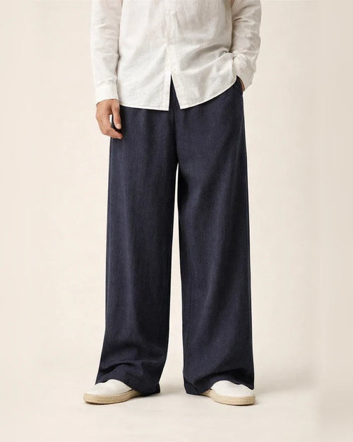 Men's Linen Pants Trousers Summer Pants Beach Pants Wide Leg Flowy Plain Comfort Breathable Full Length Casual Holiday Yoga Linen / Cotton Blend Fashion Streetwear Loose Fit Black Navy Blue | JRSEE:161df58b-b18c-43d9-a045-ca4b95f680e6