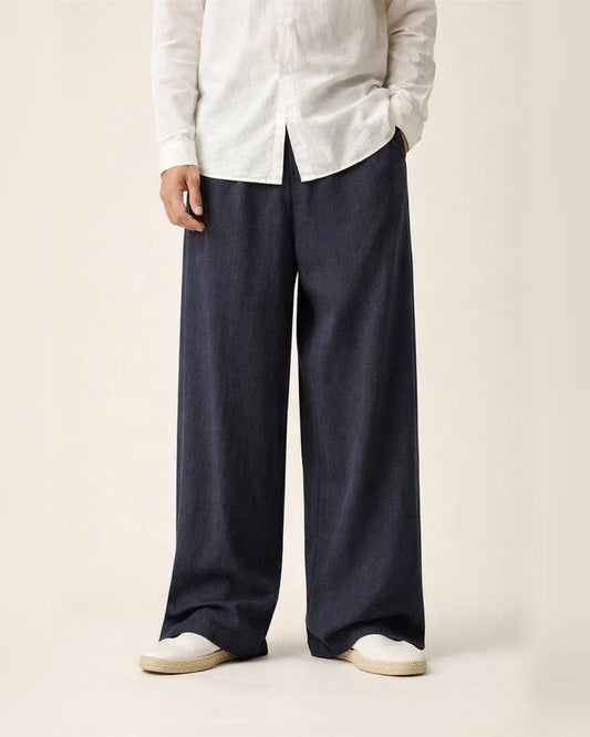 Men's Linen Pants Trousers Summer Pants Beach Pants Wide Leg Flowy Plain Comfort Breathable Full Length Casual Holiday Yoga Linen / Cotton Blend Fashion Streetwear Loose Fit Black Navy Blue | JRSEE:161df58b-b18c-43d9-a045-ca4b95f680e6