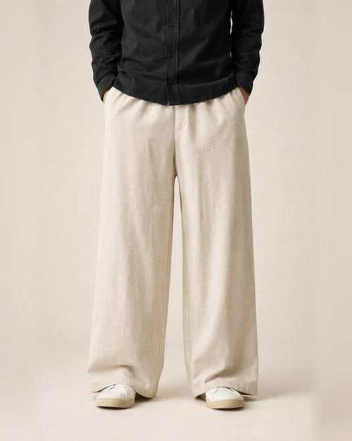 Men's Linen Pants Trousers Summer Pants Beach Pants Wide Leg Flowy Plain Comfort Breathable Full Length Casual Holiday Yoga Linen / Cotton Blend Fashion Streetwear Loose Fit Black Navy Blue | JRSEE:14ad76c1-b718-4575-a492-49f4957ab42a