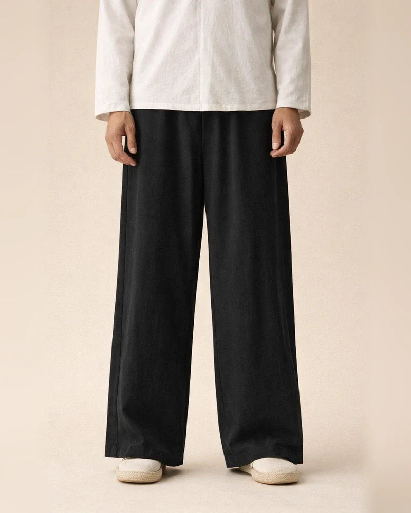 Men's Linen Pants Trousers Summer Pants Beach Pants Wide Leg Flowy Plain Comfort Breathable Full Length Casual Holiday Yoga Linen / Cotton Blend Fashion Streetwear Loose Fit Black Navy Blue | JRSEE:262f21e1-ba84-404c-88fe-7072be850f48