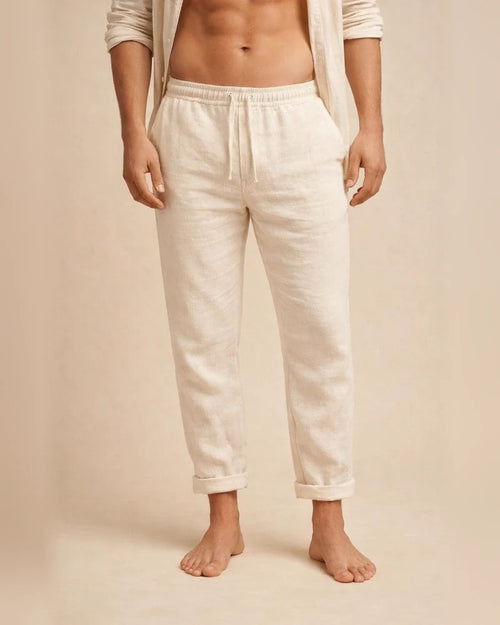 Men's Linen Pants Trousers Summer Pants Drawstring Elastic Waist Plain Comfort Breathable Daily Beach Linen / Cotton Blend Fashion Simple Black White Micro-elastic | JRSEE:d91ad606-1b9c-48f4-a542-cb7b15fdecbc