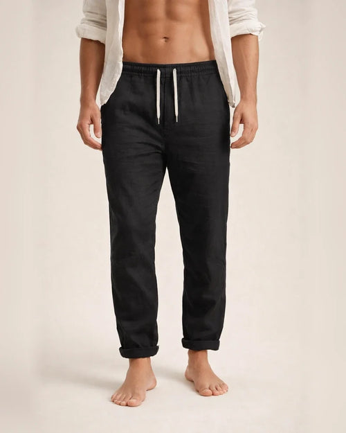 Men's Linen Pants Trousers Summer Pants Drawstring Elastic Waist Plain Comfort Breathable Daily Beach Linen / Cotton Blend Fashion Simple Black White Micro-elastic | JRSEE:5c52bdc4-9615-4a17-b701-7b929e888222