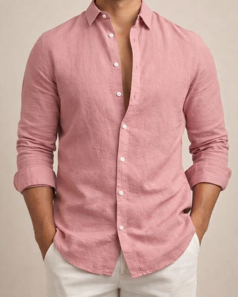 Men's Linen Shirt Button Up Shirt Casual Shirt Summer Shirt Beach Shirt Black White Pink Long Sleeve Plain Lapel Spring & Summer Casual Daily Clothing Apparel | JRSEE:fa55e44f-61ad-4d69-93b2-19dc0ca21328
