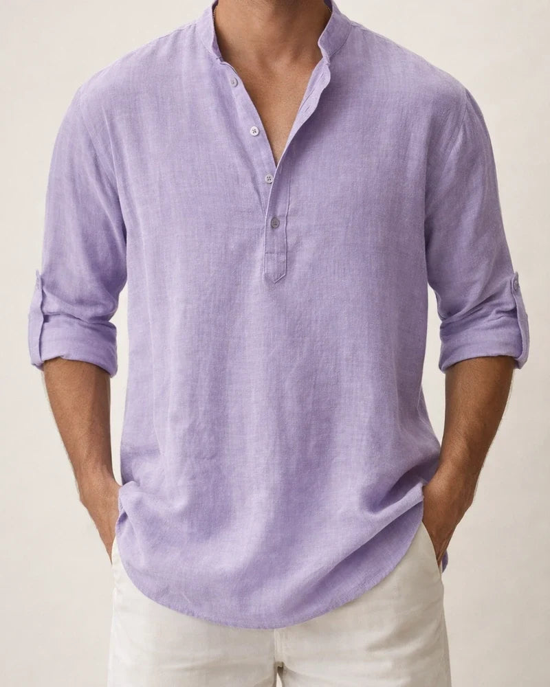 Men's Linen Shirt Casual Shirt Beach Shirt Henley Shirt Black White Pink Long Sleeve Plain Henley Spring & Summer Hawaiian Holiday Clothing Apparel | JRSEE:72eecfaa-7d42-4126-96e5-a7b7ce3419fd