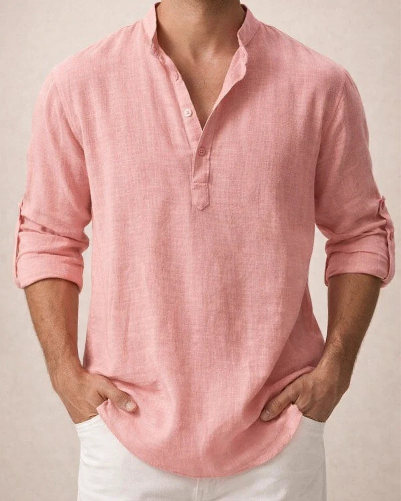 Men's Linen Shirt Casual Shirt Beach Shirt Henley Shirt Black White Pink Long Sleeve Plain Henley Spring & Summer Hawaiian Holiday Clothing Apparel | JRSEE:c317e5a9-5f76-406b-882a-3b7225ad0f29