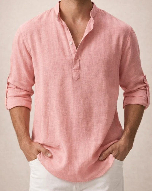 Men's Linen Shirt Casual Shirt Beach Shirt Henley Shirt Black White Pink Long Sleeve Plain Henley Spring & Summer Hawaiian Holiday Clothing Apparel | JRSEE:c317e5a9-5f76-406b-882a-3b7225ad0f29