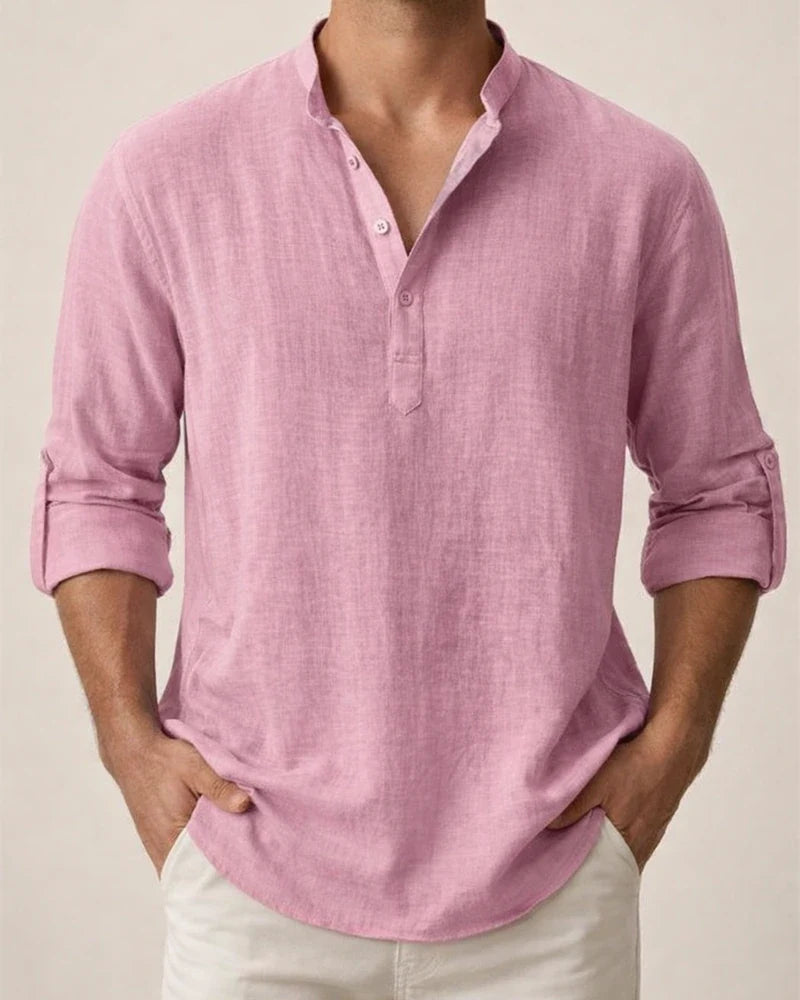 Men's Linen Shirt Casual Shirt Beach Shirt Henley Shirt Black White Pink Long Sleeve Plain Henley Spring & Summer Hawaiian Holiday Clothing Apparel | JRSEE:04fa77c4-6017-44fb-a16c-98a2f8ef61f3