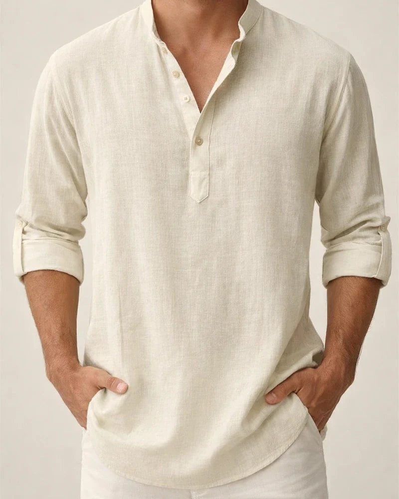 Men's Linen Shirt Casual Shirt Beach Shirt Henley Shirt Black White Pink Long Sleeve Plain Henley Spring & Summer Hawaiian Holiday Clothing Apparel | JRSEE:da8b4503-6232-4611-9d7d-8b0b40a657c3