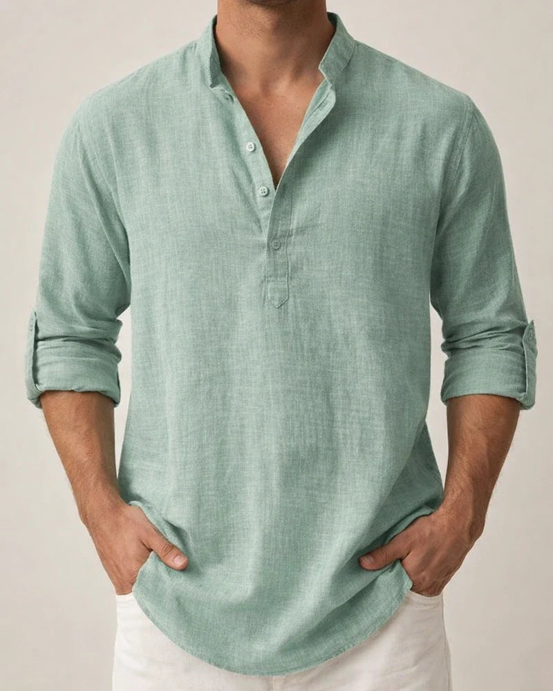 Men's Linen Shirt Casual Shirt Beach Shirt Henley Shirt Black White Pink Long Sleeve Plain Henley Spring & Summer Hawaiian Holiday Clothing Apparel | JRSEE:f64d8108-f23e-4b97-891a-20ef44a29af2