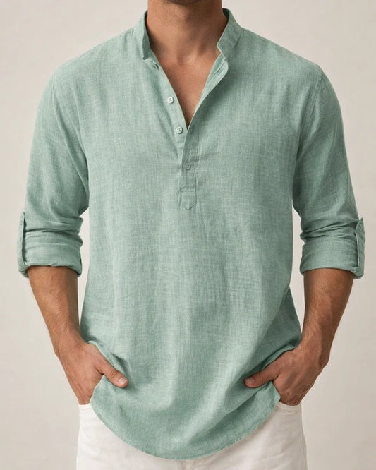 Men's Linen Shirt Casual Shirt Beach Shirt Henley Shirt Black White Pink Long Sleeve Plain Henley Spring & Summer Hawaiian Holiday Clothing Apparel | JRSEE:f64d8108-f23e-4b97-891a-20ef44a29af2