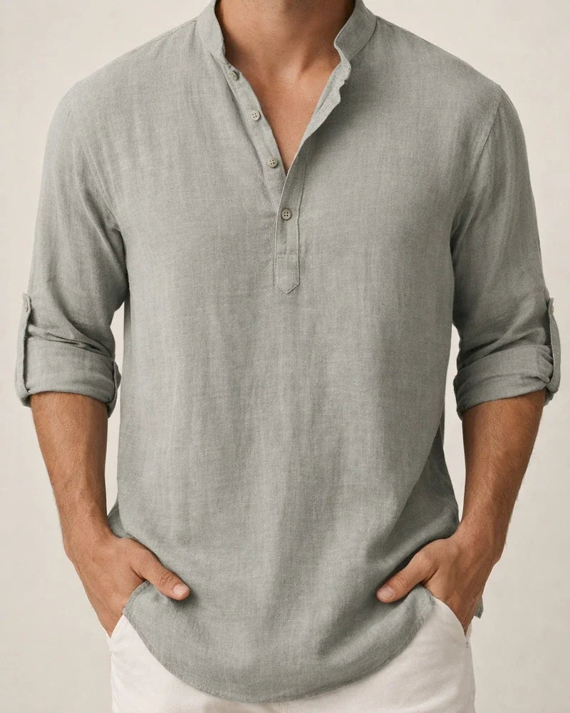 Men's Linen Shirt Casual Shirt Beach Shirt Henley Shirt Black White Pink Long Sleeve Plain Henley Spring & Summer Hawaiian Holiday Clothing Apparel | JRSEE:9cd19442-156a-4e9d-9282-8481141bffd2