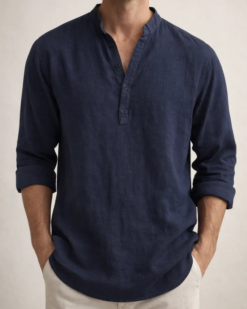 Men's Linen Shirt Casual Shirt Beach Shirt Henley Shirt Black White Pink Long Sleeve Plain Henley Spring & Summer Hawaiian Holiday Clothing Apparel | JRSEE:83e4c872-31ec-4165-ba79-e0f57f449a01