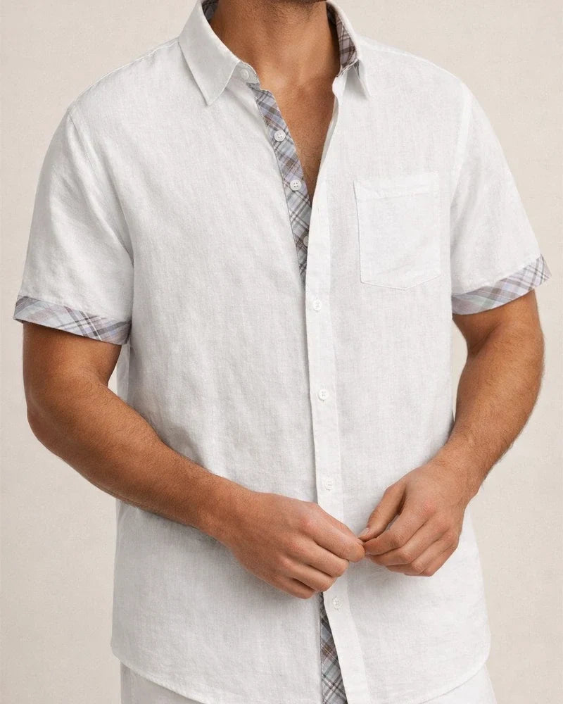 Men's Linen Shirt Casual Shirt Summer Shirt Beach Shirt White Blue Green Short Sleeve Plain Lapel Spring & Summer Hawaiian Holiday Clothing Apparel Front Pocket | JRSEE:3426349f-1544-4f95-8755-02958c693241