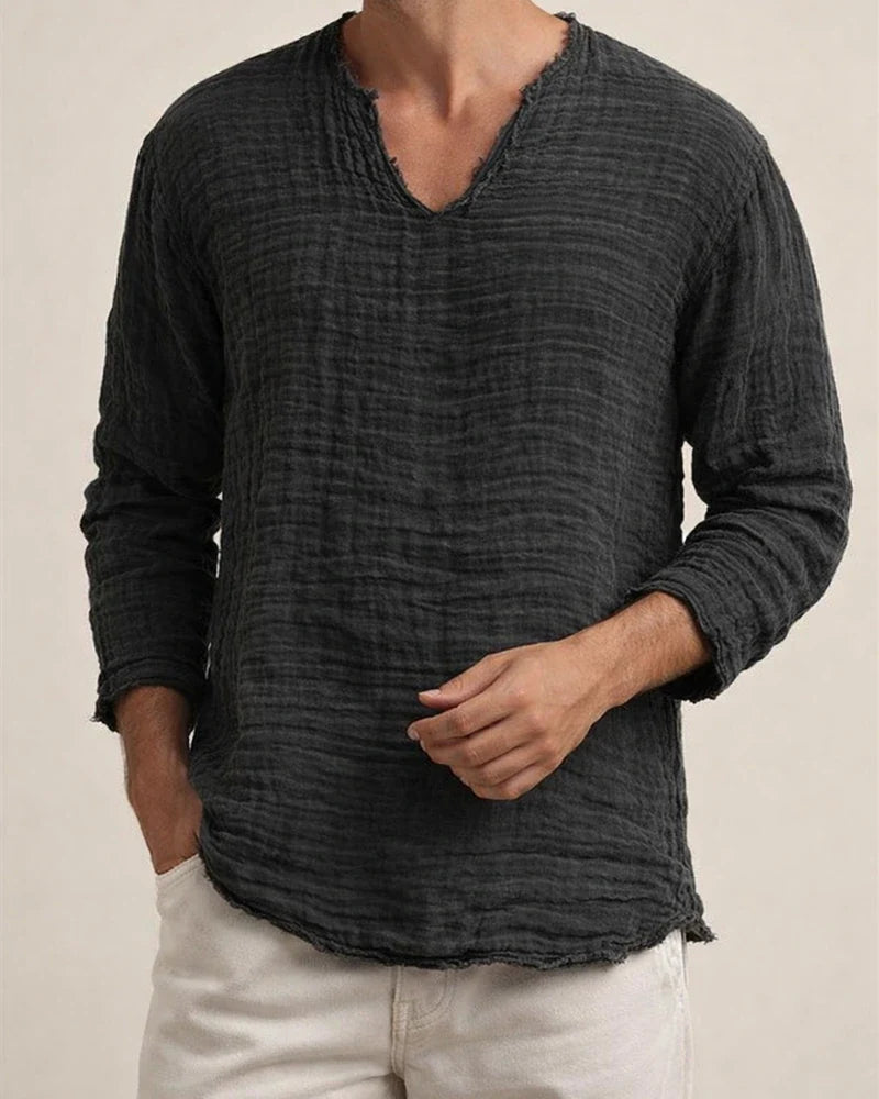 Men's Linen Shirt Casual Shirt Summer Shirt Beach Shirt White Blue Brown Long Sleeve Plain V Neck Spring & Summer Casual Daily Clothing Apparel | JRSEE:15600401-bef6-4749-bf99-b8ff6f5e3a2f