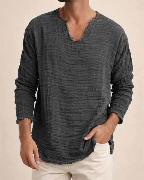 Men's Linen Shirt Casual Shirt Summer Shirt Beach Shirt White Blue Brown Long Sleeve Plain V Neck Spring & Summer Casual Daily Clothing Apparel | JRSEE:338e2127-cac3-4985-a393-72528c002f90