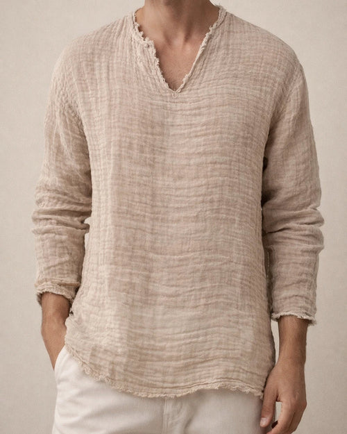 Men's Linen Shirt Casual Shirt Summer Shirt Beach Shirt White Blue Brown Long Sleeve Plain V Neck Spring & Summer Casual Daily Clothing Apparel | JRSEE:aa138f31-1bca-4566-8921-c0de15110c1c