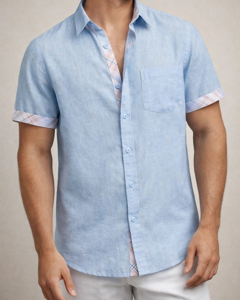 Men's Linen Shirt Casual Shirt Summer Shirt Beach Shirt White Blue Green Short Sleeve Plain Lapel Spring & Summer Hawaiian Holiday Clothing Apparel Front Pocket | JRSEE:f371bce9-0c4a-4993-8d81-4abf5822563a