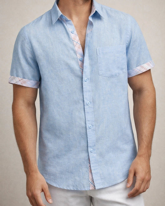 Men's Linen Shirt Casual Shirt Summer Shirt Beach Shirt White Blue Green Short Sleeve Plain Lapel Spring & Summer Hawaiian Holiday Clothing Apparel Front Pocket | JRSEE:f371bce9-0c4a-4993-8d81-4abf5822563a