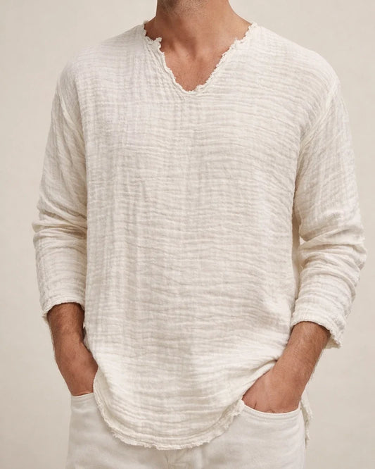 Men's Linen Shirt Casual Shirt Summer Shirt Beach Shirt White Blue Brown Long Sleeve Plain V Neck Spring & Summer Casual Daily Clothing Apparel | JRSEE:9e94ec52-fdbd-43dc-b305-69ecf89b8363