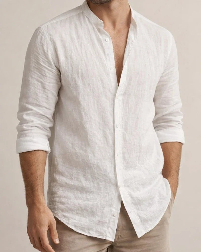 Men's Linen Shirt Shirt Summer Shirt Beach Shirt Black White Yellow Long Sleeve Solid Color Collar Spring Fall Outdoor Street Clothing Apparel | JRSEE:2cbf15a6-74a3-42a1-ad82-e9769d5f3d69
