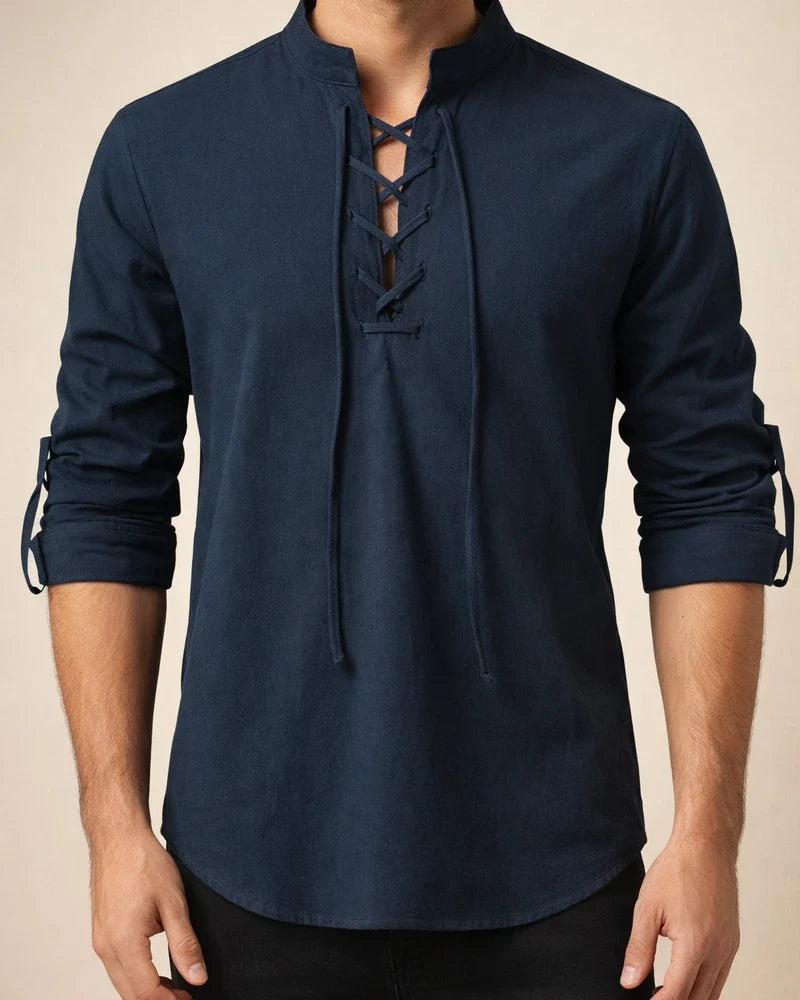 Men's Linen Shirt Shirt Summer Shirt Beach Shirt Black White Navy Blue Long Sleeve Plain Stand Collar All Seasons Daily Hawaiian Clothing Apparel | JRSEE:3903ae06-9256-4dfc-9c02-825b9702a9b4