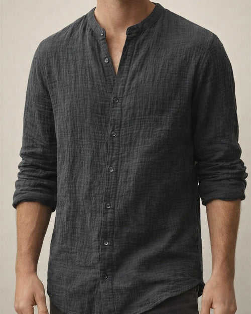 Men's Linen Shirt Shirt Summer Shirt Beach Shirt White Blue Brown Long Sleeve Solid Color Henley Spring Fall Outdoor Street Clothing Apparel Button-Down | JRSEE:8a119f34-030c-494f-97bf-c3c690eaebbd