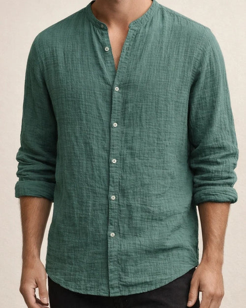 Men's Linen Shirt Shirt Summer Shirt Beach Shirt White Blue Brown Long Sleeve Solid Color Henley Spring Fall Outdoor Street Clothing Apparel Button-Down | JRSEE:8cf0485b-1b89-4ae8-b1fc-fa84cb5cf9fe