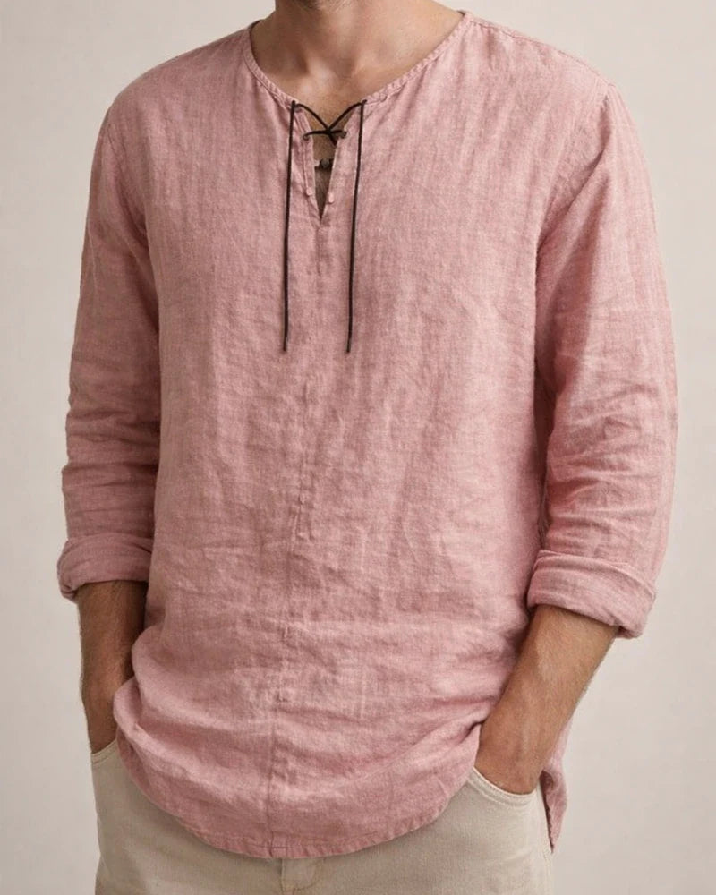 Men's Linen Shirt Solid Color Plain Collarless Maroon Black White Pink Blue Outdoor Street Long Sleeve Clothing Apparel Basic Streetwear Casual | JRSEE:26bc04b5-b884-445d-8f64-dea57726fdff