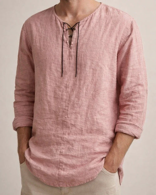 Men's Linen Shirt Solid Color Plain Collarless Maroon Black White Pink Blue Outdoor Street Long Sleeve Clothing Apparel Basic Streetwear Casual | JRSEE:26bc04b5-b884-445d-8f64-dea57726fdff