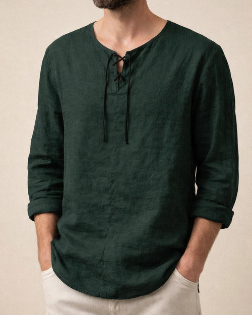 Men's Linen Shirt Solid Color Plain Collarless Maroon Black White Pink Blue Outdoor Street Long Sleeve Clothing Apparel Basic Streetwear Casual | JRSEE:27b85341-b8da-4f07-8fd0-859852c62614