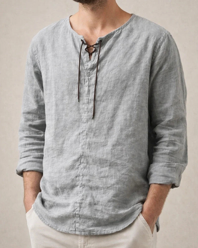 Men's Linen Shirt Solid Color Plain Collarless Maroon Black White Pink Blue Outdoor Street Long Sleeve Clothing Apparel Basic Streetwear Casual | JRSEE:828f5d2b-8a82-4614-b00c-a63de055a560