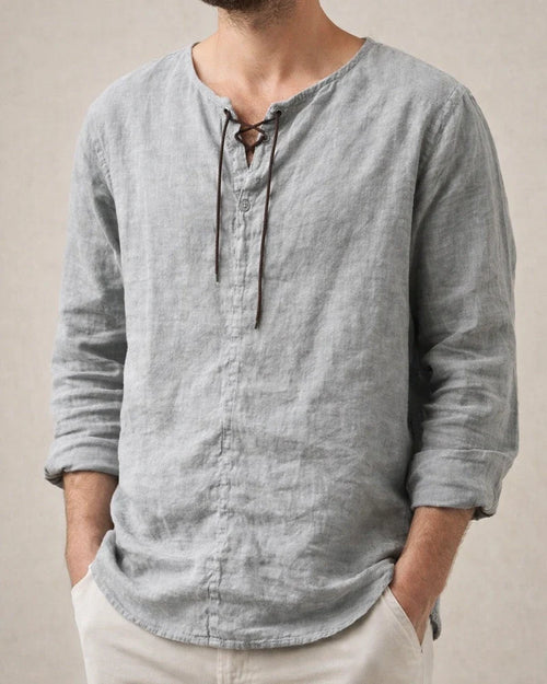 Men's Linen Shirt Solid Color Plain Collarless Maroon Black White Pink Blue Outdoor Street Long Sleeve Clothing Apparel Basic Streetwear Casual | JRSEE:828f5d2b-8a82-4614-b00c-a63de055a560
