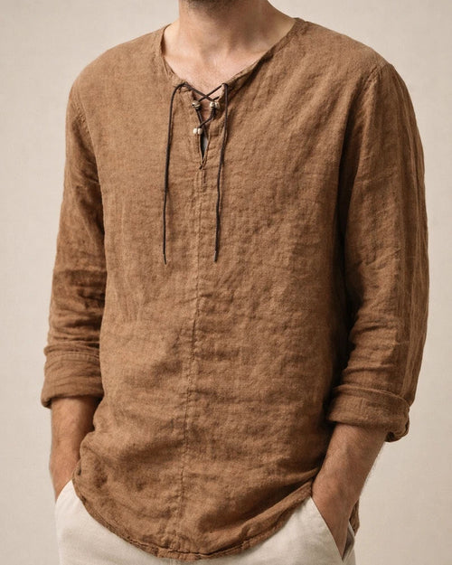 Men's Linen Shirt Solid Color Plain Collarless Maroon Black White Pink Blue Outdoor Street Long Sleeve Clothing Apparel Basic Streetwear Casual | JRSEE:9d837839-c6d5-4ef0-b408-1c8312607220
